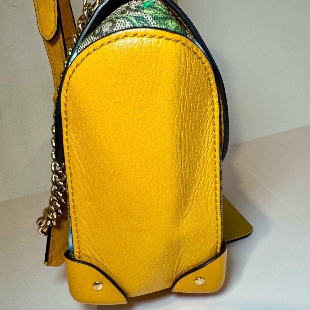 Gucci GG Supreme Monogram Logo Flora Yellow Small Padlock Bamboo Bag W Crossbody - Picture 9 of 16